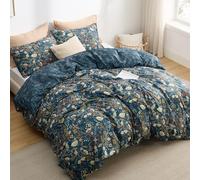 Bedsure Super King Duvet Cover - Reversible Floral Duvet Cover Set with Zipper Closure, 3 Pieces Navy Blue Bedding Set with 8 Corner Ties and 2 Pillowcases, 260x220cm