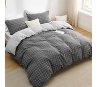 Bedsure Super King Duvet Cover - Reversible Plaid Duvet Cover Set with Zipper Closure, 3 Pieces Dark Grey Bedding Set with 8 Corner Ties and 2 Pillowcases, 260x220cm