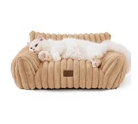 Bedsure Washable Cat Sofa Bed - 61x46x25cm Large Cat Beds for Indoor Cats, Dog Sofa for Small Dogs Puppy Couch with Removable Cover, Camel