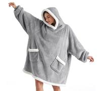 Bedsure Wearable Blanket Hoodie - Sherpa Fleece Hooded Blanket for Adult as A Gift, Warm & Comfortable Blanket Sweatshirt with Giant Pocket both Indoors and Outdoors (Standard, Grey)