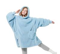 Bedsure Wearable Blanket Hoodie Women - Fluffy Fleece Hoodie Blanket for Adults Men, Warm Hooded Blanket as Gifts for Her, Light Blue, L