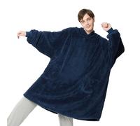 Bedsure Wearable Blanket Hoodie Women - Fluffy Fleece Hoodie Blanket for Men, Warm & Cozy Gifts for Women Men Her Mum, Navy Blue, XL