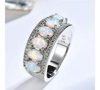 BEDT Boho Big White Fire Opal Stone Ring Vintage Silver Color Wedding Rings Promise Love Heart Engagement Rings For Women