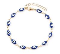 BEDT Classic Religious Anklet Gold Color Link Chain Multicolor Enamel Evil Eye Jewelry Gifts 22cm Long