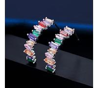 BEDT Zircons Half Round Rainbow Baguette Cubic Zirconia Cz Hoop Earrings Gold Color Gorgeous European Women Fashion Jewelry Cz569