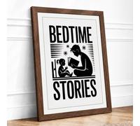 Bedtime Stories Minimalist Framed Wall Art Print A1 (84.1×59.4cm) Walnut, Wall Decor for Living Room, Bedroom, Office & Home, Ready to Hang, Art Gift