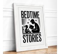 Bedtime Stories Minimalist Framed Wall Art Print A2 (59.4×42cm) White, Wall Decor for Living Room, Bedroom, Office & Home, Ready to Hang, Art Gift