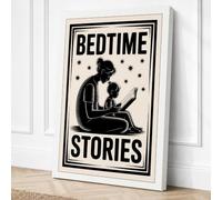 Bedtime Stories Typography Canvas Wall Art Print 30x20 Inch | White