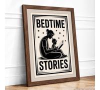 Bedtime Stories Typography Framed Wall Art Print A1 (84.1×59.4cm) Walnut, Wall Decor for Living Room, Bedroom, Office & Home, Ready to Hang, Art Gift