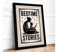 Bedtime Stories Typography Framed Wall Art Print A3 (42×29.7cm) Black, Wall Decor for Living Room, Bedroom, Office & Home, Ready to Hang, Art Gift