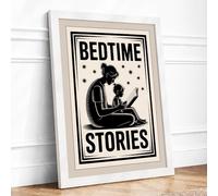 Bedtime Stories Typography Framed Wall Art Print A4 (29.7×21cm) White, Wall Decor for Living Room, Bedroom, Office & Home, Ready to Hang, Art Gift