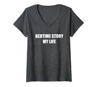 Bedtime Story My Life V-Neck T-Shirt, Women, Dark Heather Grey, XXL
