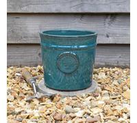 Bedwen 'Blossom Cylinder' Ceramic Plant Pot - 20cm Teal Glazed Outdoor Pot for Garden & Patio