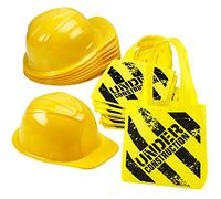 Bedwina construction themed party supplies Supplies - (24 Pack) construction party favors Hat & Mini Tote Bag Supplies - (12) Yellow construction hats for kids & (12) Construction Goodie Bags