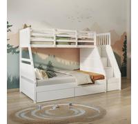 Bedzonline Babyfair Triple Bunk Bed with Staircase Storage & Under-Bed Drawers - Single Over Double Sleeper in White | Size: 200 cm x 100 cm Bedzonline White 200 cm x 100 cm