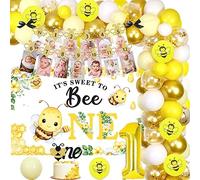 Bee 1st Birthday Party Decorations It’s Sweet To Bee One Balloon Garland Arch Kit with Backdrop Bumble Bee Photo Banner Honey Bee Cake Topper for First Birthday Party Supplies