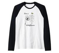 Bee a Wildflower Dandelion Troubles Float Away Peace Fun Raglan Baseball Tee