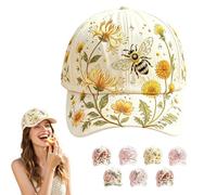 Bee and Bloom Hat for Women, Embroidered Garden Morning Hat, Adjustable Breathable Baseball Cap for Gardeners Women(#A)