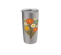 Bee and Daisy Retro Style Flower Graphic Stainless Steel Insulated Tumbler