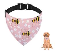 Bee and Floral Pink Dog Bandana With Adjustable Strap D Ring Dog Neckerchief Pet Bibs Triangle Cat Scarf Accessories Puppy Dogs Cats Decor Machine Washable