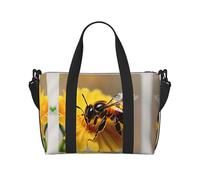 Bee And Flower Small Duffel Bag Foldable Travel Bag Weekender Bag Overnight Gym Hospital Bags For Women&Men, Black, One Size