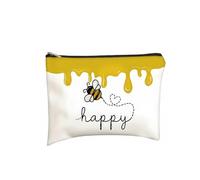 Bee and Honey Cosmetic Pouch, Flat White and Yellow Make-Up Bag, 1-Pack | Top Zip Closure with Silver-Coloured Pull, Compact Organiser for Everyday Cosmetics at Home or Small toiletries in Luggage