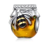 Bee and Honey Pot Charm 925 Sterling Silver Pendant Charm Compatible with Pandora Charms, and Many Other UK Charm Bracelets