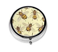 Bee Animal Small Pill Box 3 Compartment Portable Pill Box for Purse Pocket Pattern Mini Medicine Organiser for Daily Vitamin Fish Oil Storage