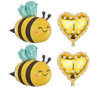 Bee Balloons, Bumble Bee Birthday Party Decorations, Spelling Bee Decorations, Bee Themed Party Decor, 4 Piece Set with 31 Inch Bee Balloons and 18 Inch White Dot Yellow Balloons