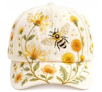 Bee Baseball Cap for Women, Floral Embroidery Baseball Hat, Adjustable Botanical Ladies Caps, Honey Bee Women's Hats & Caps, Cute Breathable Hat for Holidays, Commuting & School Off-White