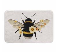 Bee Bath Rugs Wings Flowers Yellow Bee Bug Animal Microfiber Bathroom Mat Soft Plush Shaggy Shower Mat for Bathroom Fluffy Comfortable Water Absorbent Carpet Non-Slip Machine Washable 20"X30"