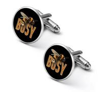 Bee Be Busy Cufflinks for Men Round Cuff Links Black Tie Clips for Business Wedding Graduation