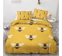 Bee Bedding Double Bed Set - Bumble Bee Yellow Duvet Cover Sets 3 Pieces - Reversible Printed Quilt Cover and 2 Pillowcases - 110gsm Soft Brushed Microfiber, with Zipper Closure