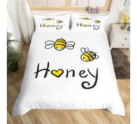 Bee Bedding Set Honey Hive Duvet Cover Set King Size White for Kids Boys Girls Cute Bee Comforter Cover Simple Soft Bed Cover Bedroom Collection 3Pcs