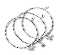 Bee, Beetle & Dragonfly - Set of 3 Silver Ball Bead Bracelets