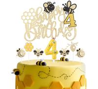 Bee Birthday Candle&Topper Set, Girls Boys 4th Birthday Party Cake Decorations,Cute Yellow Bee Cupcake Toppers Number Candle Decorations