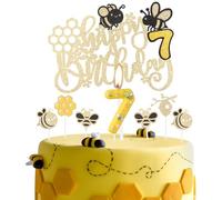 Bee Birthday Candle&Topper Set, Girls Boys 7th Birthday Party Cake Decorations,Cute Yellow Bee Cupcake Toppers Number Candle Decorations
