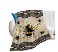 Bee Blanket Bees Sunflower Decor Throw Blanket Super Warm Soft Plush Lightweight Fleece Flannel Winter Bohemia Blanket Gifts for Girls Boys Baby Kids Women Couch Bedding 40"X50"