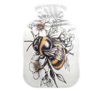 Bee Blossom Floral White tag3 Hot Water Bottle with Cover for Pain Relief tag1 for tag2, 1L