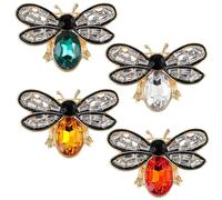 Bee Brooch Pin, 4 Pcs Rhinestone Honey Bee Brooches for Women Vintage Crystal Insect Themed Lapel Pins Stylish Accessories for Women MenParty Dating Daily (White, Yellow, Red, Green)