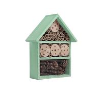 Bee & Bug Hotel Wooden Insect & Bee House with Pre-Drilled Hanging Hook Nesting Habitat for Solitary Bees Butterflies Ladybirds & More, Natural Wood Garden Shelter Box (Mint, One Size)
