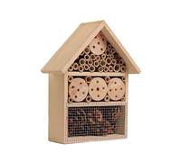 Bee & Bug Hotel Wooden Insect & Bee House with Pre-Drilled Hanging Hook Nesting Habitat for Solitary Bees Butterflies Ladybirds & More, Natural Wood Garden Shelter Box (Natural, One Size)
