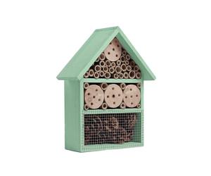 Bee & Bug Hotel Wooden Insect & Bee House with Pre-Drilled Hanging Hook Nesting Habitat for Solitary Bees Butterflies Ladybirds & More, Natural Wood Garden Shelter Box (Mint, One Size)