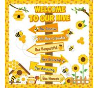 Bee Bulletin Board Classroom Decorations Summer Bee Hive Signpost Paper Cutouts Supplies Welcome to Our Hive Sign Bulletin Board for Teacher Students Nursery Holiday Home Wall Door Classroom Decor