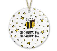 Bee Christmas Ornament, Cute Christmas Decor, Oh Christmas Bee, Funny Ceramic Bauble, Pun Christmas Ornament, Reindeer Decoration (Round)