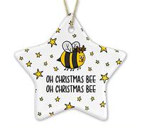 Bee Christmas Ornament, Cute Christmas Decor, Oh Christmas Bee, Funny Ceramic Bauble, Pun Christmas Ornament, Reindeer Decoration (Star)