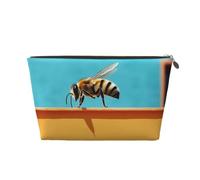 Bee Close-up Painting Leather Toiletry Bag, Travel Wash Kit