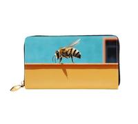 Bee close-up painting print Wallet for Travel, Leather Wallet with Zipper