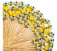 Bee Cocktail Picks, 100pcs 4.7" Food Skewer for Appetizers & Charcuterie | Bamboo Fancy Fruit Toothpicks for Spring Garden Party, Birthday, Summer Picnic, Wedding, Bridal Shower, Themed Brunches