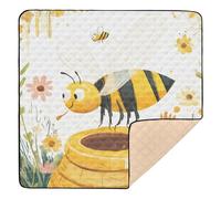 Bee Collecting Honey Flower Soft Foam Baby Play Mat for Floor Comfortable Baby Play Tummy Time Mat for Newborns Babies Infants Toddlers, 50'' x 50''